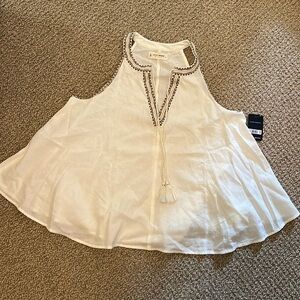 Lucky Brand Embroidered Peasant Tank, small, ecru/off white NWT
